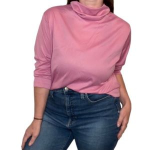 Barbiecore VINTAGE 80s Pink Turtleneck Long-sleeve Shirt Top Made in USA XL